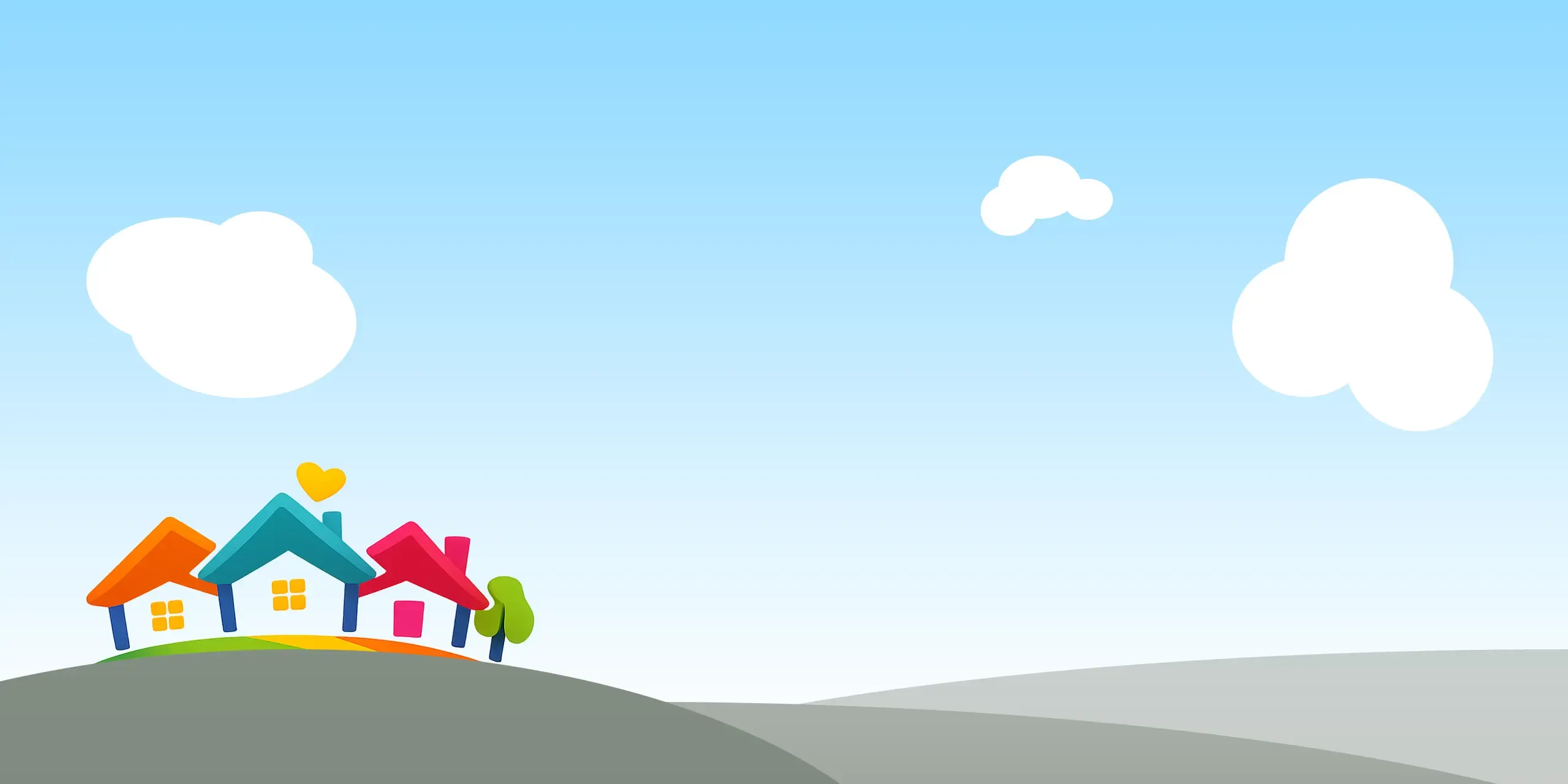 Little Village Schoolhouse and Resource Center branded background image with village, hills, and clouds